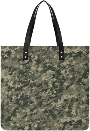 Leather Tote Bag, Military Woods Camouflage Print Women's Leather Handbag Fashion Leather Handbag Durable Leather Bag Stylish Tote Bag