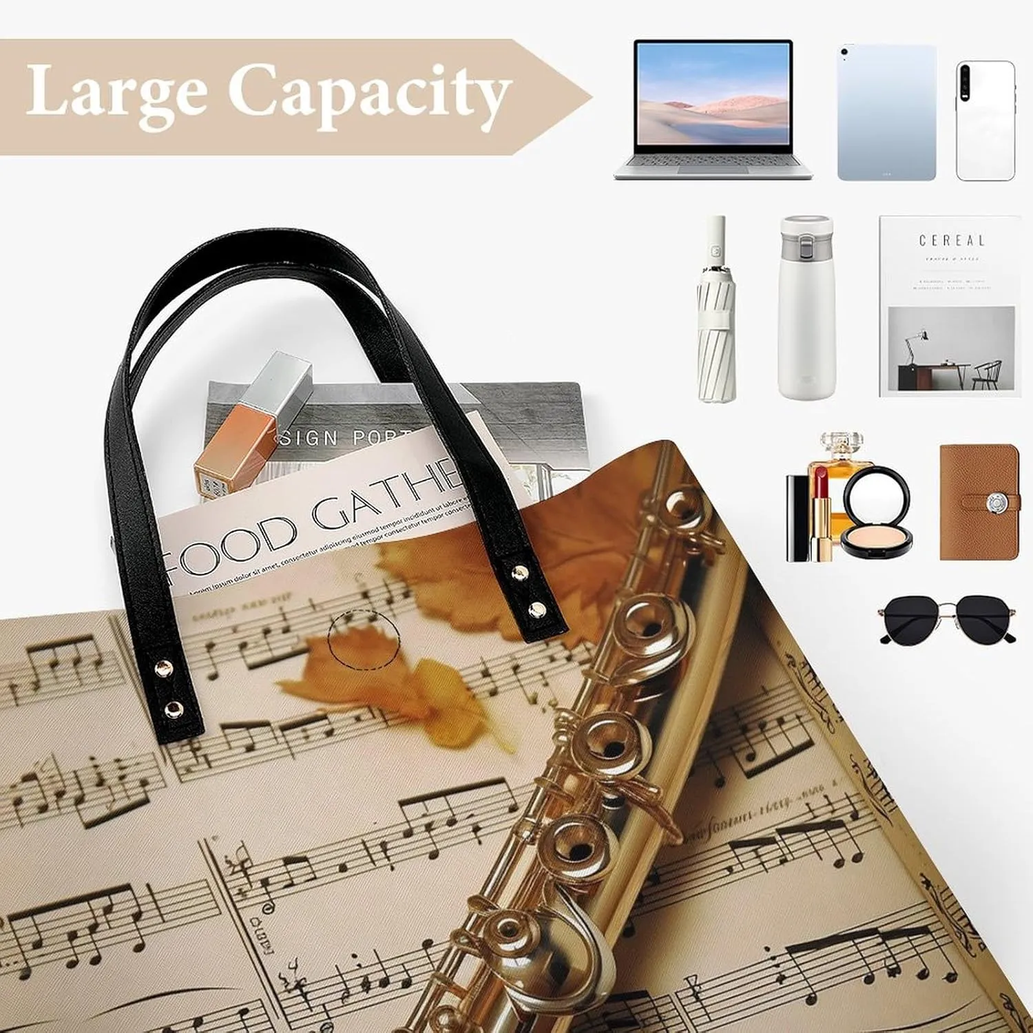 Leather Tote Bags for Women A Sleeping FoxHandbag Makeup Bag Casual Bag with Magnetic Buckle