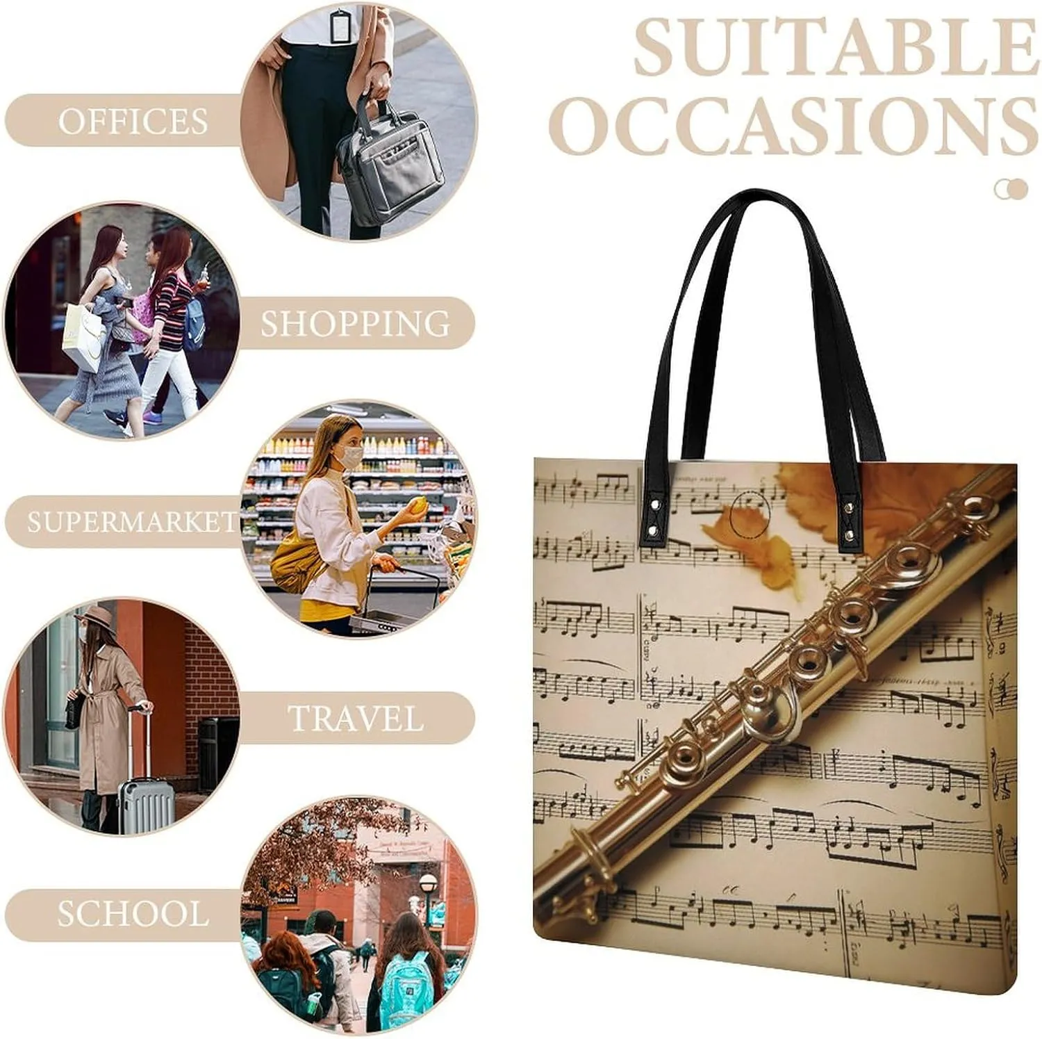 Leather Tote Bags for Women A Sleeping FoxHandbag Makeup Bag Casual Bag with Magnetic Buckle