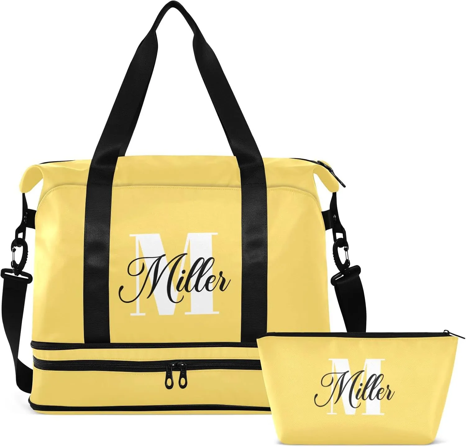 Lemon Yellow Custom Travel Duffel Bag for Women Men Gym Bag with Shoe Compartment Wet Pocket Personalized Carry On Weekender Overnight Bags for Traveling Gym Workout