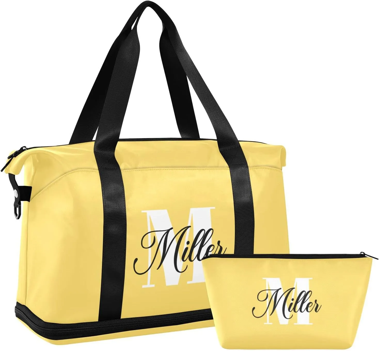 Lemon Yellow Custom Travel Duffel Bag for Women Men Gym Bag with Shoe Compartment Wet Pocket Personalized Carry On Weekender Overnight Bags for Traveling Gym Workout
