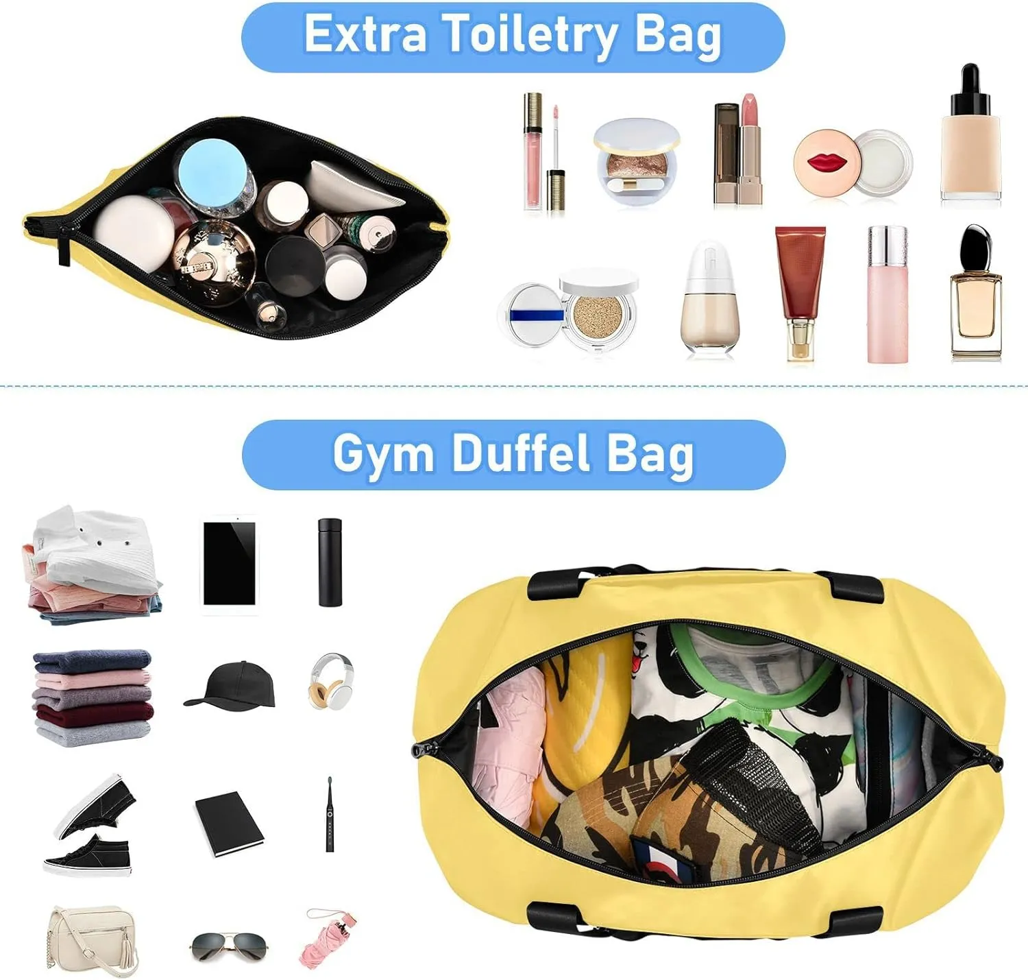Lemon Yellow Custom Travel Duffel Bag for Women Men Gym Bag with Shoe Compartment Wet Pocket Personalized Carry On Weekender Overnight Bags for Traveling Gym Workout
