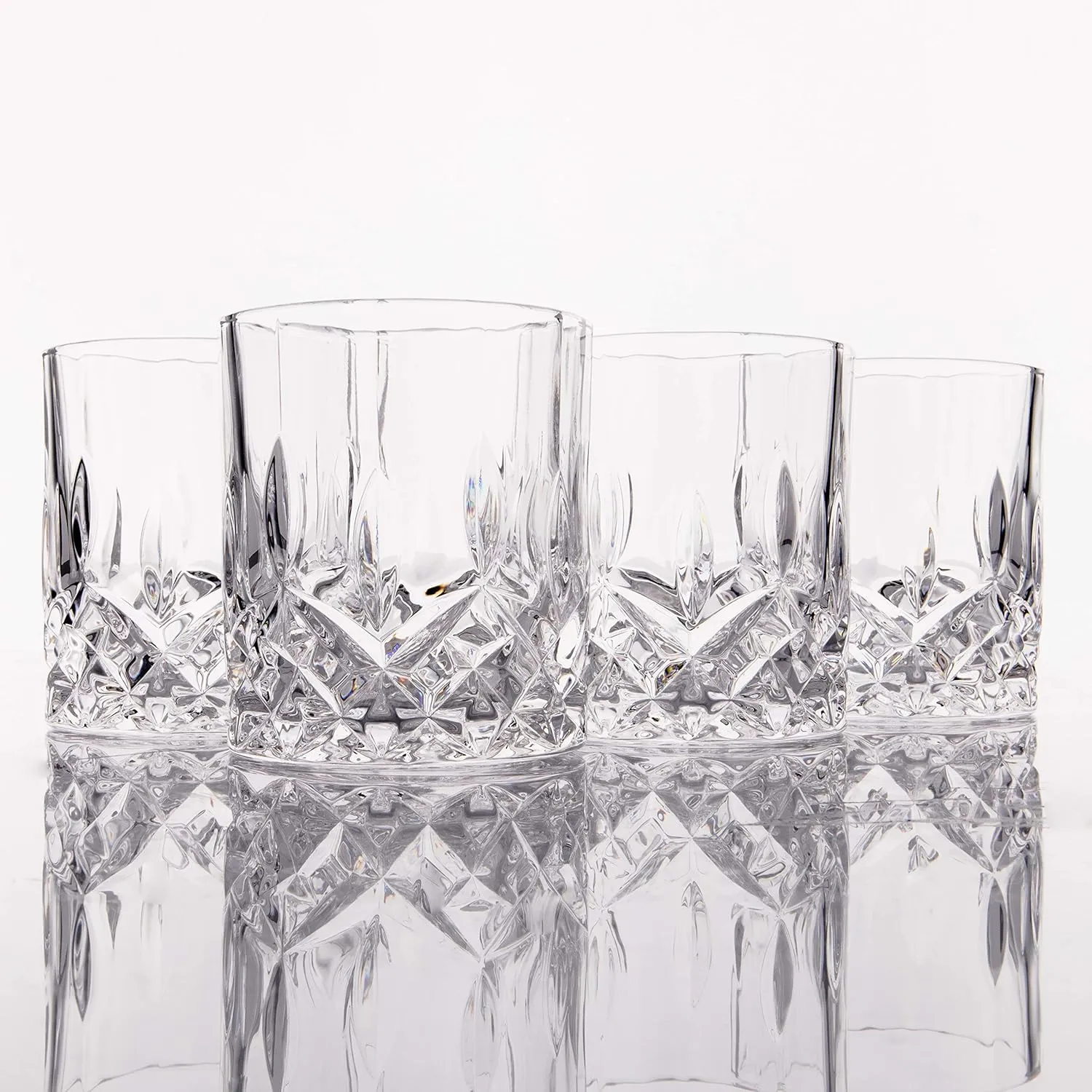 LEMONSODA Premium Crystal Cut Rocks Glasses - 10oz Set of 4 - Lead-Free Crystal Glass Tumbler For Drinking Old Fashioneds, Bourbon, Scotch, Cognac - Housewarming Gift Box Included
