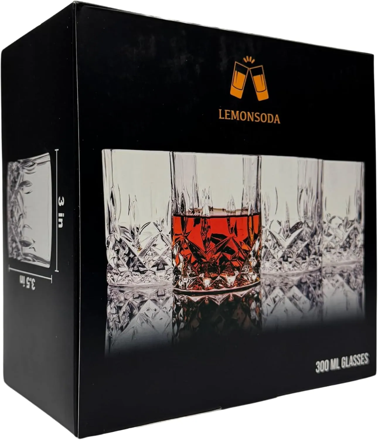 LEMONSODA Premium Crystal Cut Rocks Glasses - 10oz Set of 4 - Lead-Free Crystal Glass Tumbler For Drinking Old Fashioneds, Bourbon, Scotch, Cognac - Housewarming Gift Box Included