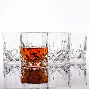 LEMONSODA Premium Crystal Cut Rocks Glasses - 10oz Set of 4 - Lead-Free Crystal Glass Tumbler For Drinking Old Fashioneds, Bourbon, Scotch, Cognac - Housewarming Gift Box Included