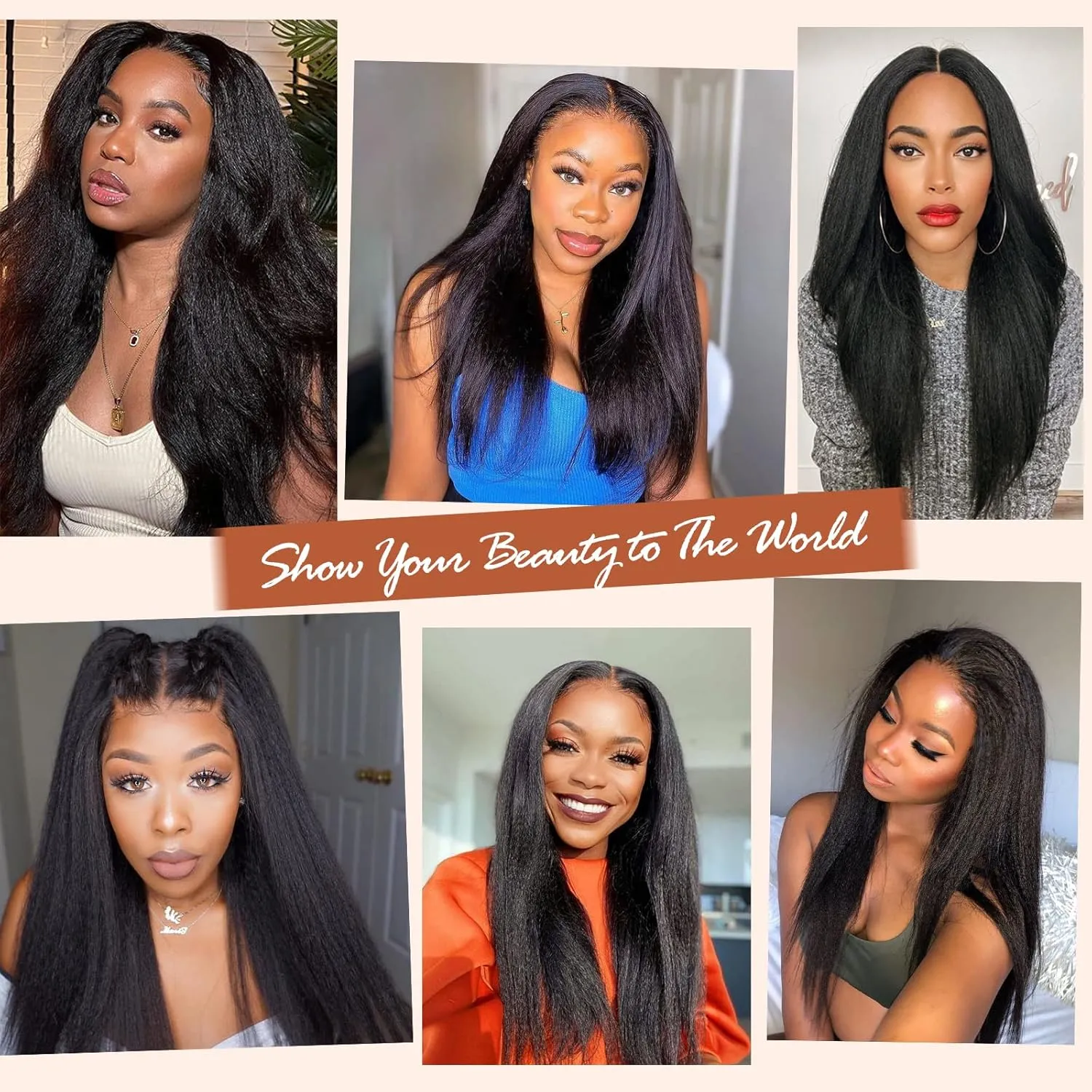 LEOSA Black Yaki Kinky Straight V Part Wig for Black Women Long Kinky Straight V/U Part Wig Clip In Hair Extensions for Women Synthetic Hair Replacement Wigs for Daily Use (20Inch, 1B)