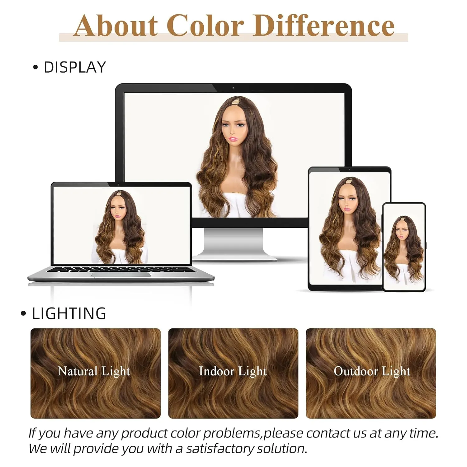 LEOSA Long Body Body V Part Wig for Black Women Highlight Brown U/V Part Wig Highlight Full Head Clip In Hair Extensions Long Body Wave Wig for Women Synthetic Hair Replacement Wig (24Inch 4H27#)
