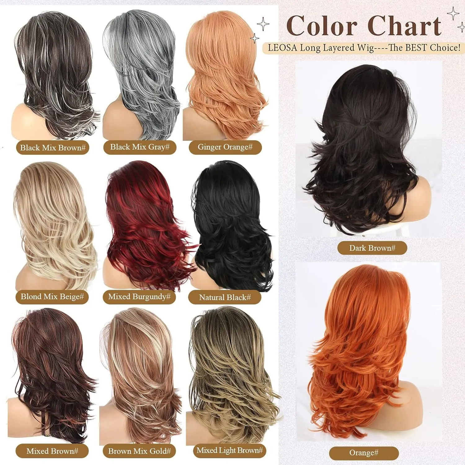 LEOSA Long Layered Wig for Women - 16-Inch Natural Black Hair Extension - Fashion Soft Heat Resistant Fiber Synthetic Hair Replacement (Natural Black#)
