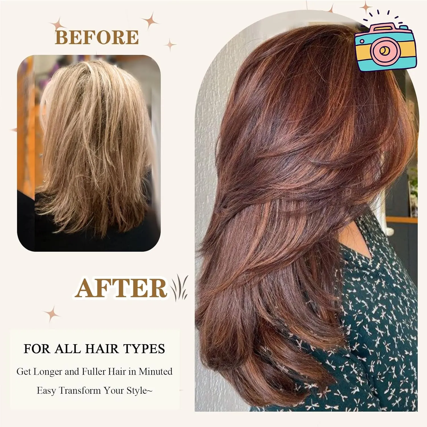 LEOSA Long Layered Wigs for Women Brown Layered Wig for Girls Synthetic Hair Replacement Wig Soft Heat Resistant Fiber Synthetic Hair Wigs (16 Inch,Brown Mixed Gold#)