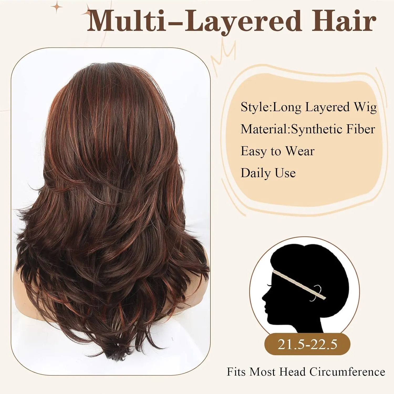 LEOSA Long Layered Wigs for Women Brown Layered Wig for Girls Synthetic Hair Replacement Wig Soft Heat Resistant Fiber Synthetic Hair Wigs (16 Inch,Brown Mixed Gold#)