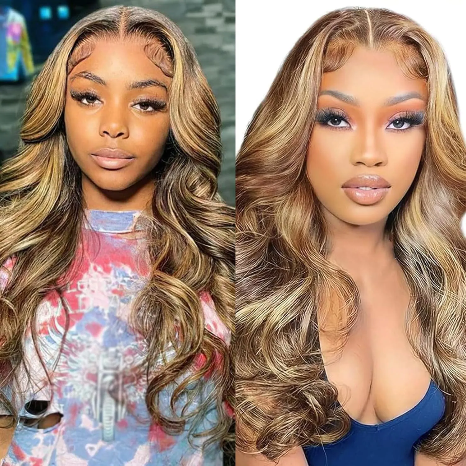 LEOSA Long V Part Wig Body Wave Upgrade V/U Part Synthetic Wigs for Black Women Omber Blonde Long Full Head Clip In Hair Wig Glueless Wigs Synthetic Wigs For Daily Use (Omber Blonde, 24Inch)