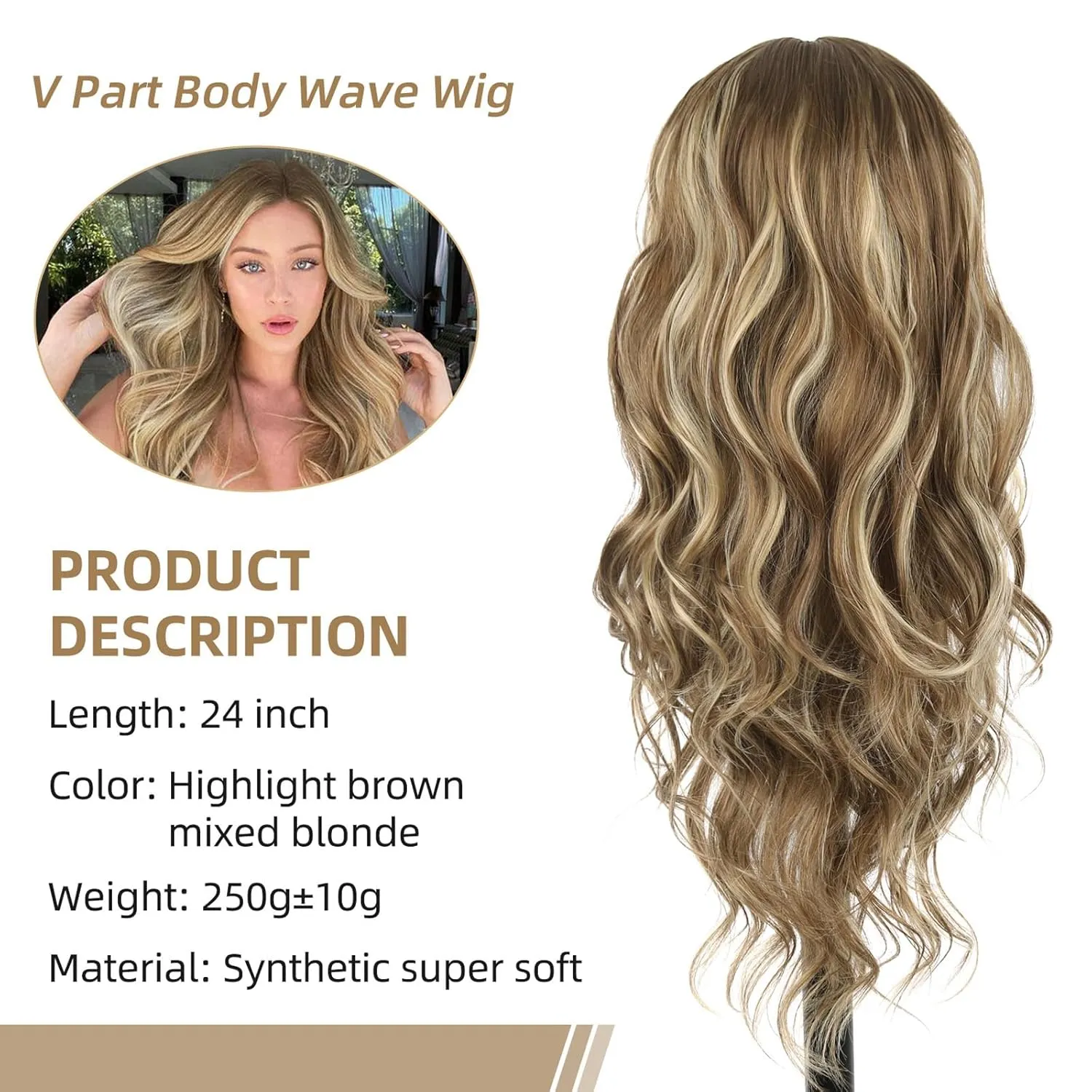 LEOSA Long V Part Wig Body Wave Upgrade V/U Part Synthetic Wigs for Black Women Omber Blonde Long Full Head Clip In Hair Wig Glueless Wigs Synthetic Wigs For Daily Use (Omber Blonde, 24Inch)