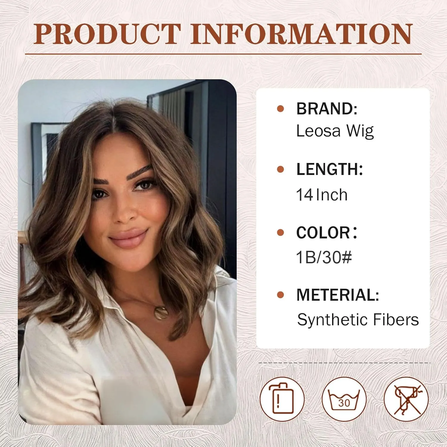 LEOSA Short Brown V Part Wig 14Inch Dark Brown Bob Wavy Curly End Synthetic Hair Replacement for Black Women (14Inch, 14-1B/30#)