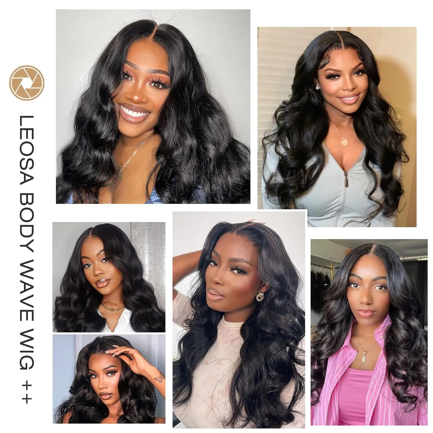 LEOSA V Body Wave Upgrade U Part Synthetic Wig - Black Women Full Head Clip In Hair 24Inch No Leave Out Thin Part Glueless Wig