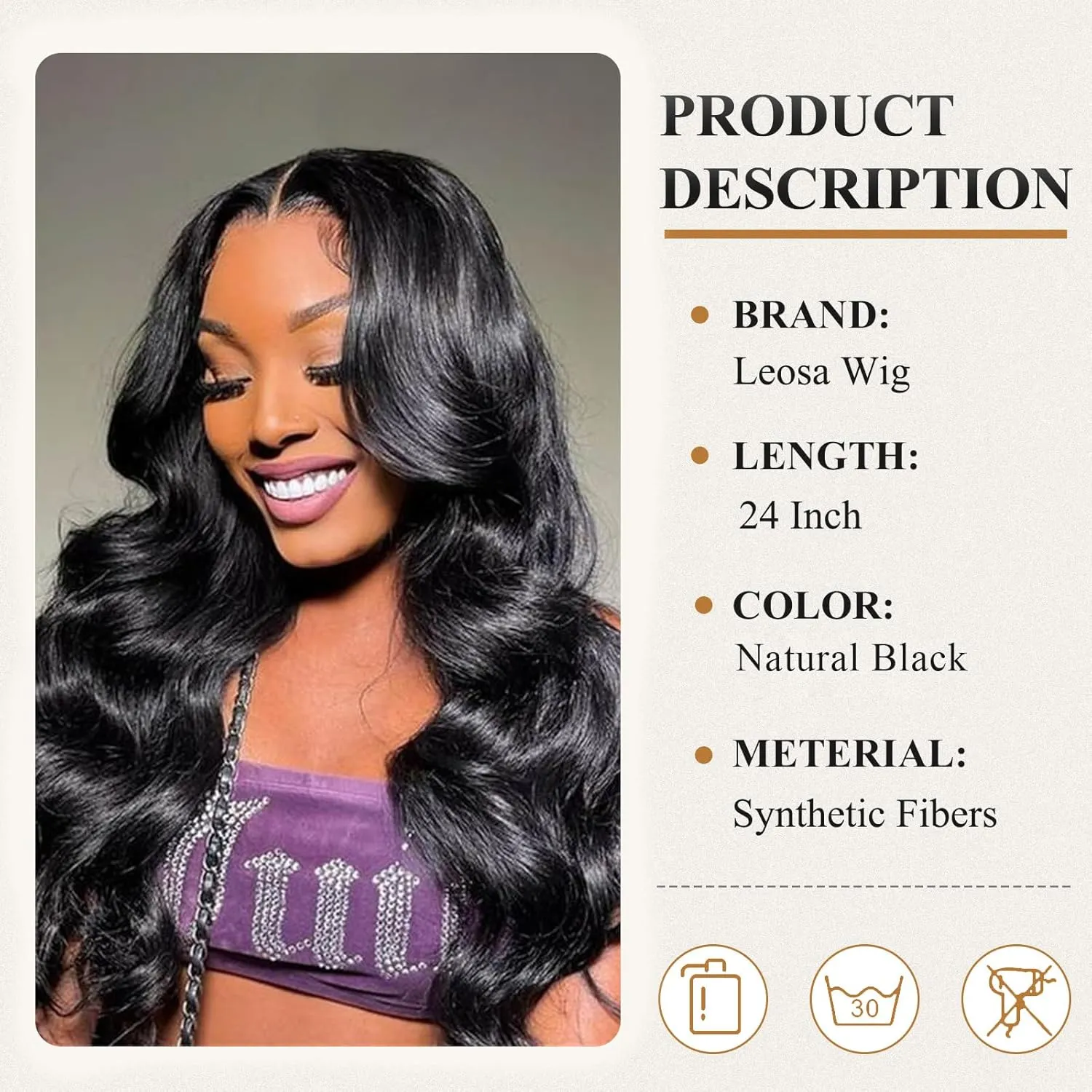 LEOSA V Body Wave Upgrade U Part Synthetic Wig - Black Women Full Head Clip In Hair 24Inch No Leave Out Thin Part Glueless Wig