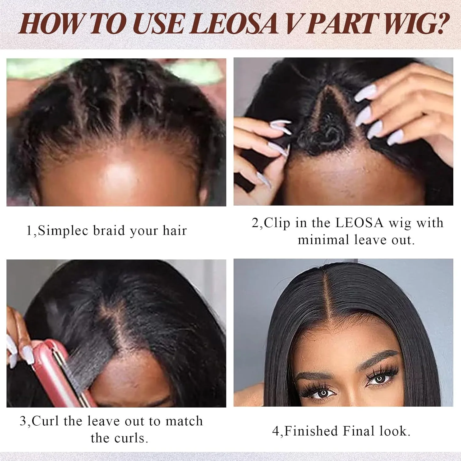 LEOSA V Part Wig for Black Women Reddish Brown Yaki Kinky Kinky Straight V/U Part Wig Clip In Full Head Hair Extensions for Women Synthetic Hair Replacement Wigs