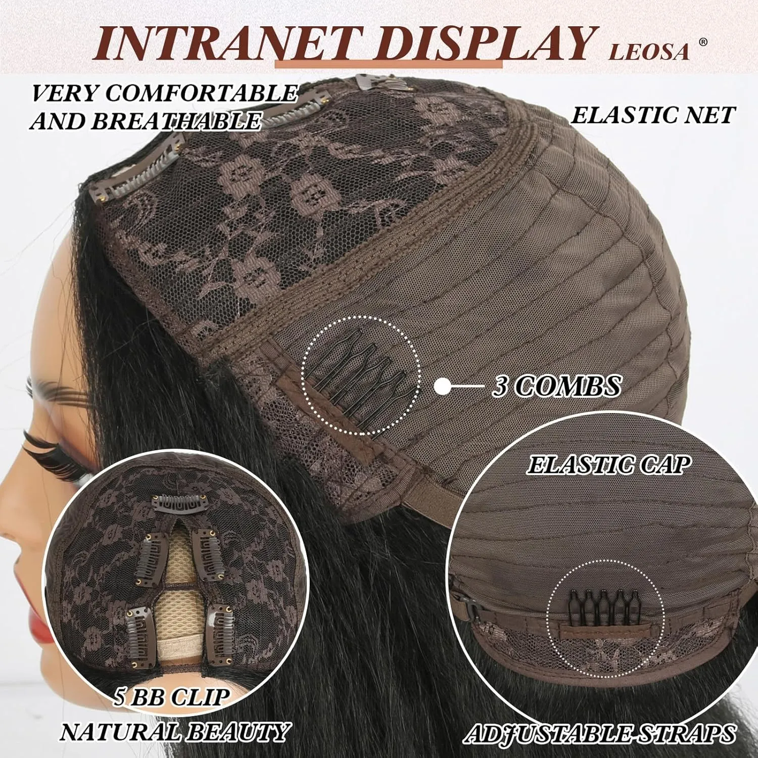 LEOSA V Part Wig for Black Women Reddish Brown Yaki Kinky Kinky Straight V/U Part Wig Clip In Full Head Hair Extensions for Women Synthetic Hair Replacement Wigs