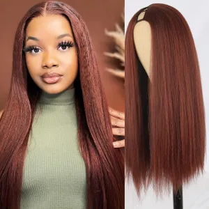 LEOSA V Part Wig for Black Women Reddish Brown Yaki Kinky Kinky Straight V/U Part Wig Clip In Full Head Hair Extensions for Women Synthetic Hair Replacement Wigs