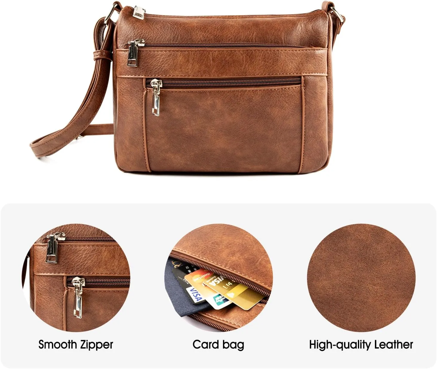 letech  Leather Crossbody Purse for Women Four Pocket Shoulder Handbag Bag Ladies Travel
