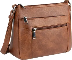 letech  Leather Crossbody Purse for Women Four Pocket Shoulder Handbag Bag Ladies Travel