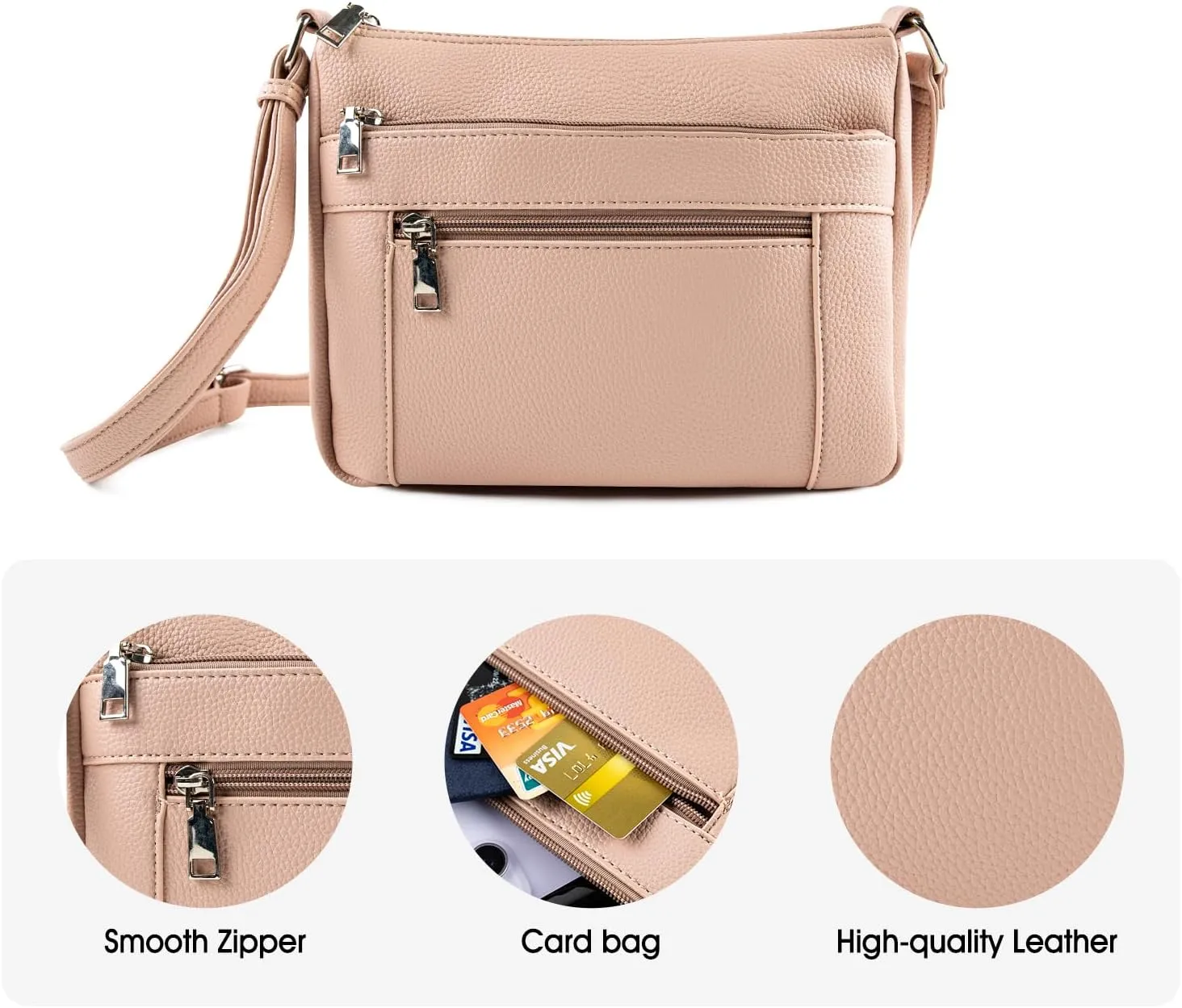letech  Leather Crossbody Purse for Women Four Pocket Shoulder Handbag Bag Ladies Travel