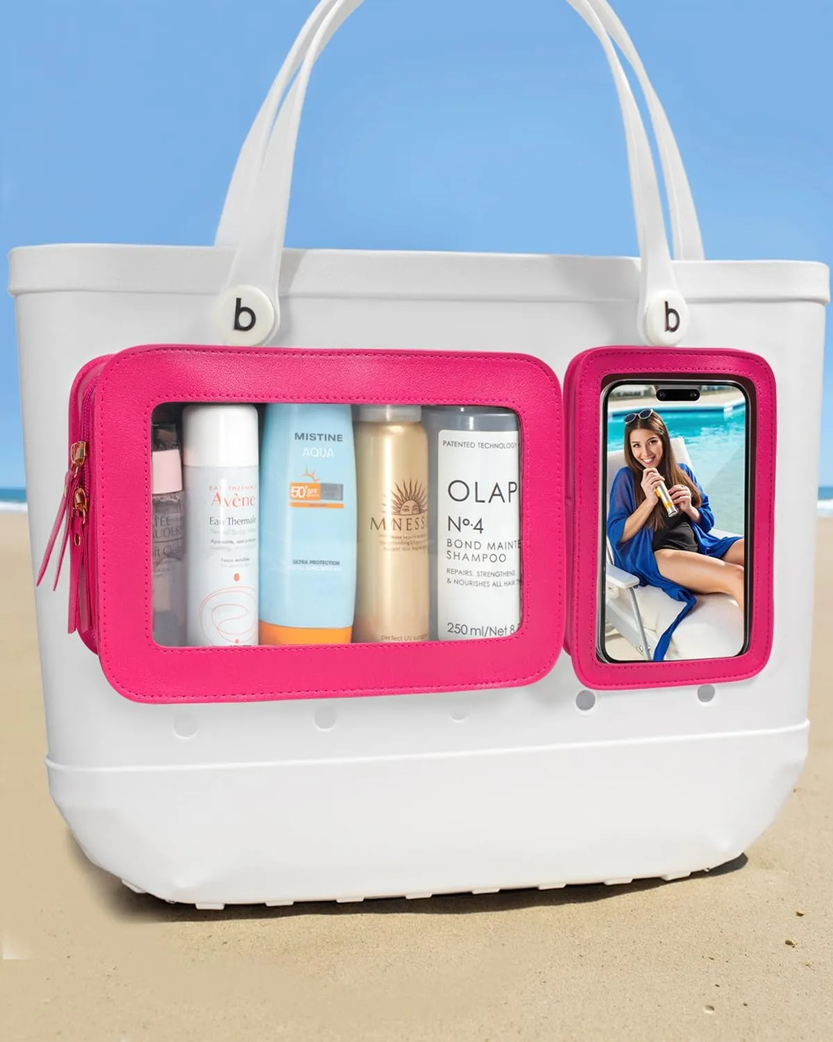 LETGO 2 Packs Clear Bogg Beach Tote Bag Accessories suitable for Bogg Bag Insert Bag Travel Cellphone Makeup Clean Toiletry Brush Organizer Cosmetic Divider Storage Inner Pouch (Hot Pink)