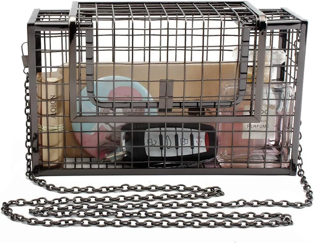 LETODE Women's Elegant Chain Cross-body Bag Metal Hollow Cage Clutch