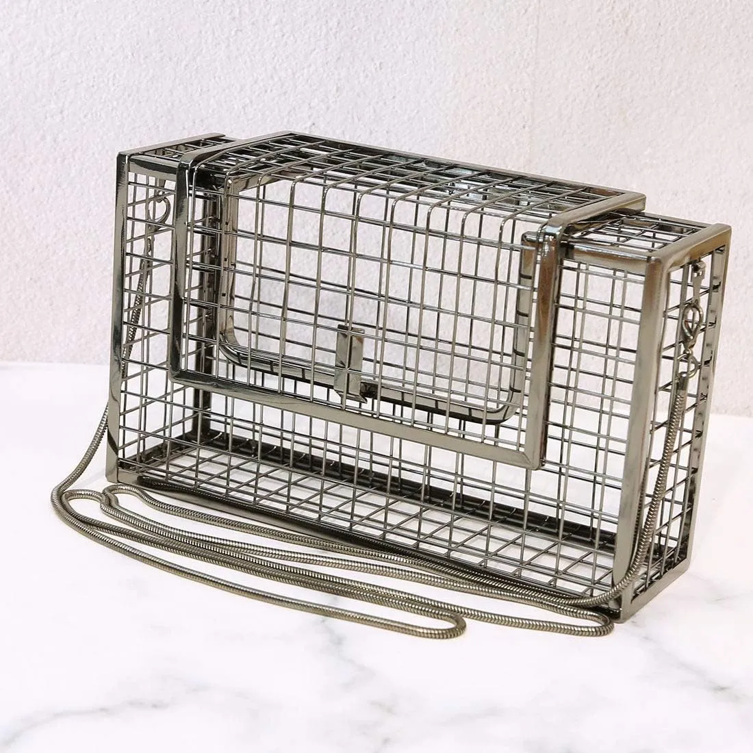 LETODE Women's Elegant Chain Cross-body Bag Metal Hollow Cage Clutch