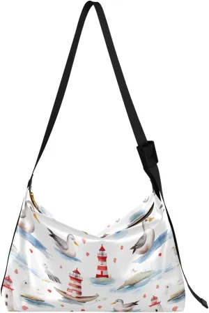 Lighthouse Bird Crossbody Bag for Women Men with Adjustable Strap PU Leather Shoulder Hobo Purse Bag 20853371