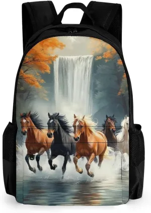 Lightweight Daypack Bookbag for Trekking Business Walking Cycling - Big Capacity Anti-Theft Multipurpose Carry On Bag, Wild Animal Horses Running In River Water Horse Business Computer Bag