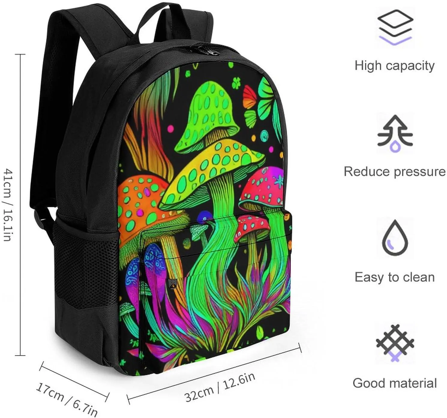Lightweight Daypack for Camping Business Walking Cycling - Large Capacity Anti-Theft Multipurpose Bookbag, Psychedelic Mushroom Trippy Magic Art Gym Outdoor Hiking Backpack