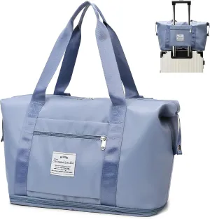 Lightweight Expandable Double Shoulder Strap&Capacity Travel Duffel Bag, Sports Tote Gym Bag, Shoulder Weekender Overnight Bag with Wet Pocket for Women (Blue)