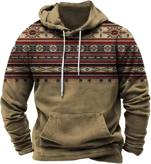 Lightweight Sweatshirts for Men Loose Fit Aztec Ethnic Hooded Pullover Casual Ethnic Print Graphic Western Shirts