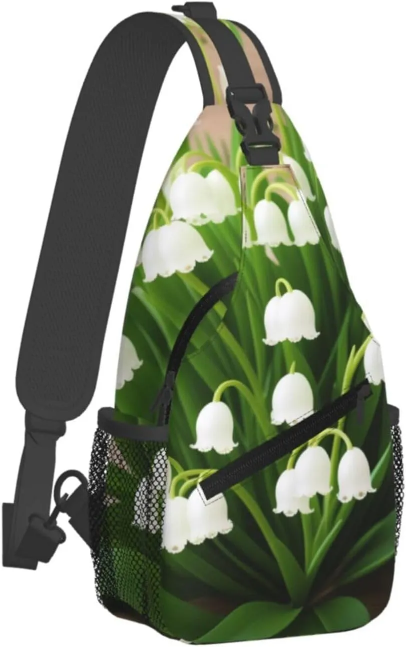 Lilies Of The Valley Print Cross Chest Bag Diagonally,Sling Backpack Fashion Travel Hiking Daypack Crossbody Shoulder Bag For Men Women.