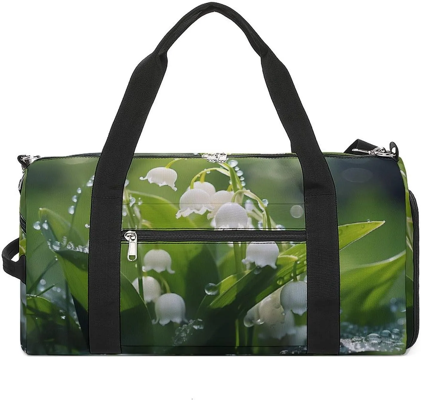 Lily of The Valley Flowers Green Leaves Duffle Bag Waterproof Gym Tote Bags Travel Overnight Bags with Shoes Compartment
