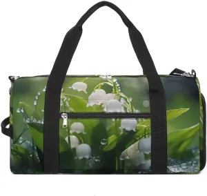 Lily of The Valley Flowers Green Leaves Duffle Bag Waterproof Gym Tote Bags Travel Overnight Bags with Shoes Compartment