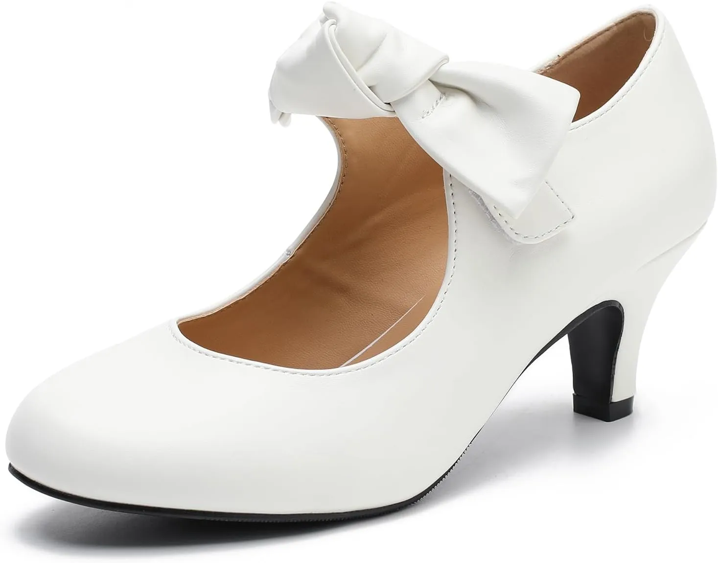 LIURUIJIA Women's Bow Heels Mary Jane Kitten Heel Pumps Round Toe Low Heels Ankle Strap Wedding Evening Party Dress Shoes