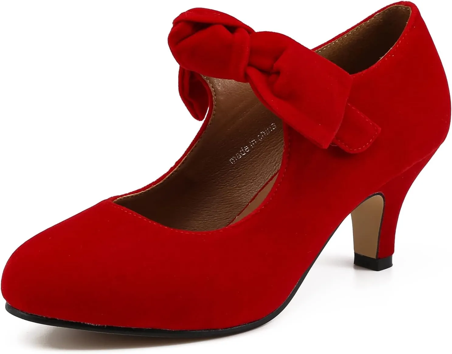 LIURUIJIA Women's Bow Heels Mary Jane Kitten Heel Pumps Round Toe Low Heels Ankle Strap Wedding Evening Party Dress Shoes