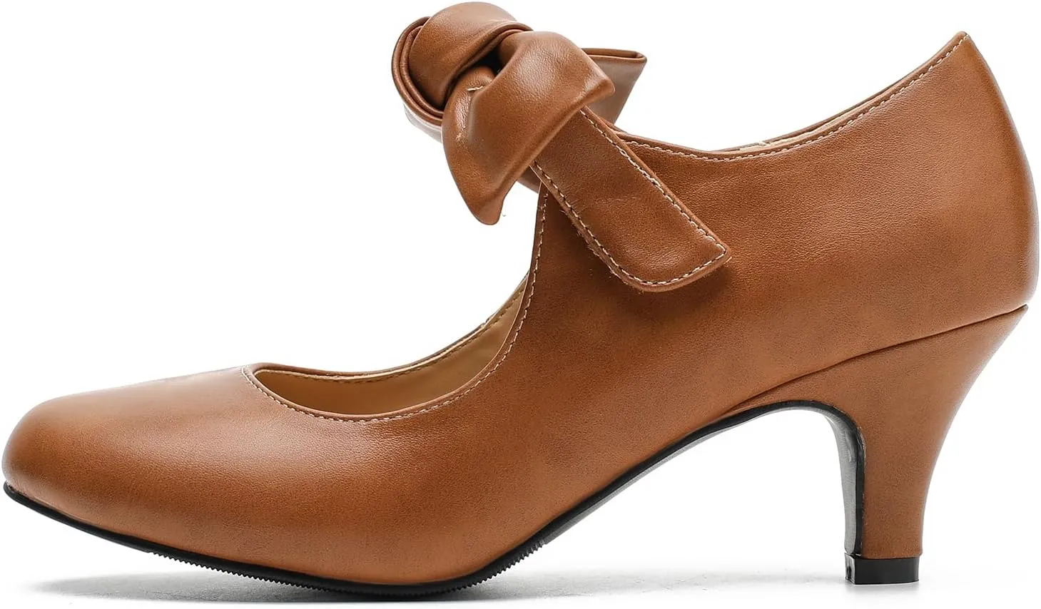 LIURUIJIA Women's Bow Heels Mary Jane Kitten Heel Pumps Round Toe Low Heels Ankle Strap Wedding Evening Party Dress Shoes