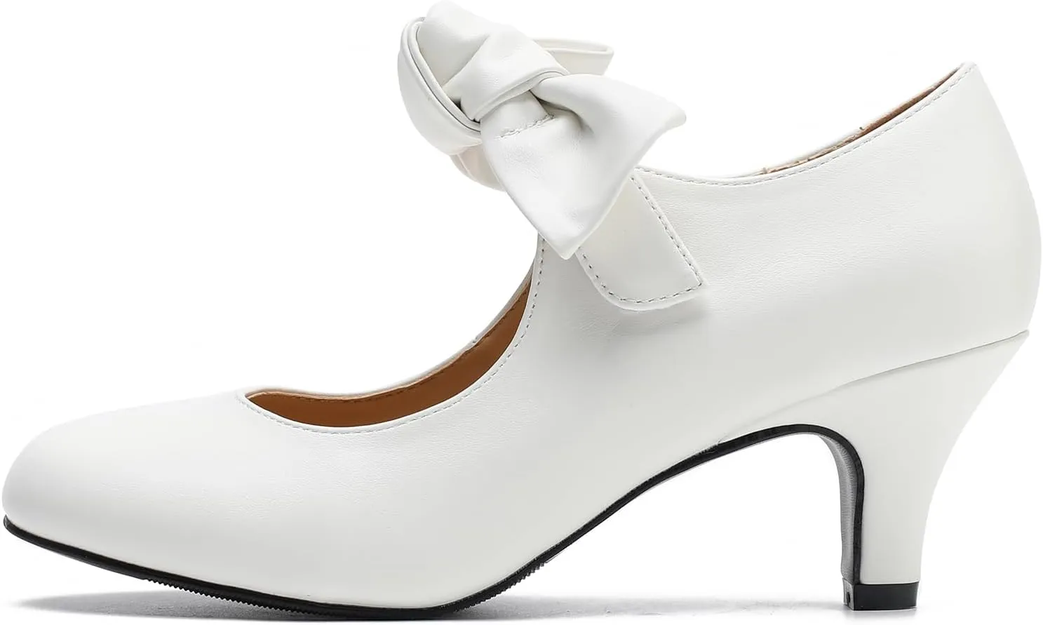LIURUIJIA Women's Bow Heels Mary Jane Kitten Heel Pumps Round Toe Low Heels Ankle Strap Wedding Evening Party Dress Shoes
