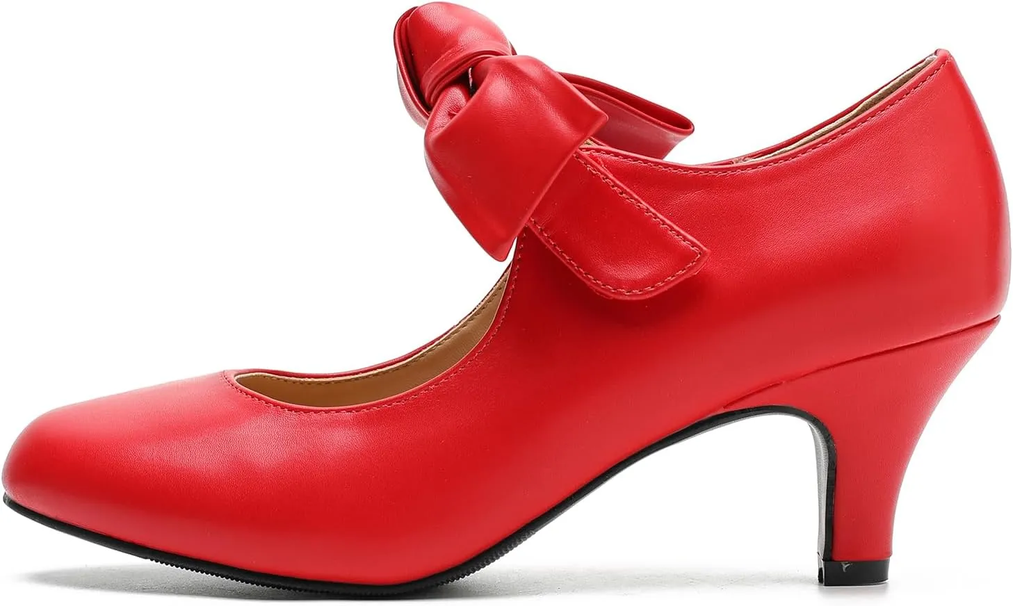LIURUIJIA Women's Bow Heels Mary Jane Kitten Heel Pumps Round Toe Low Heels Ankle Strap Wedding Evening Party Dress Shoes