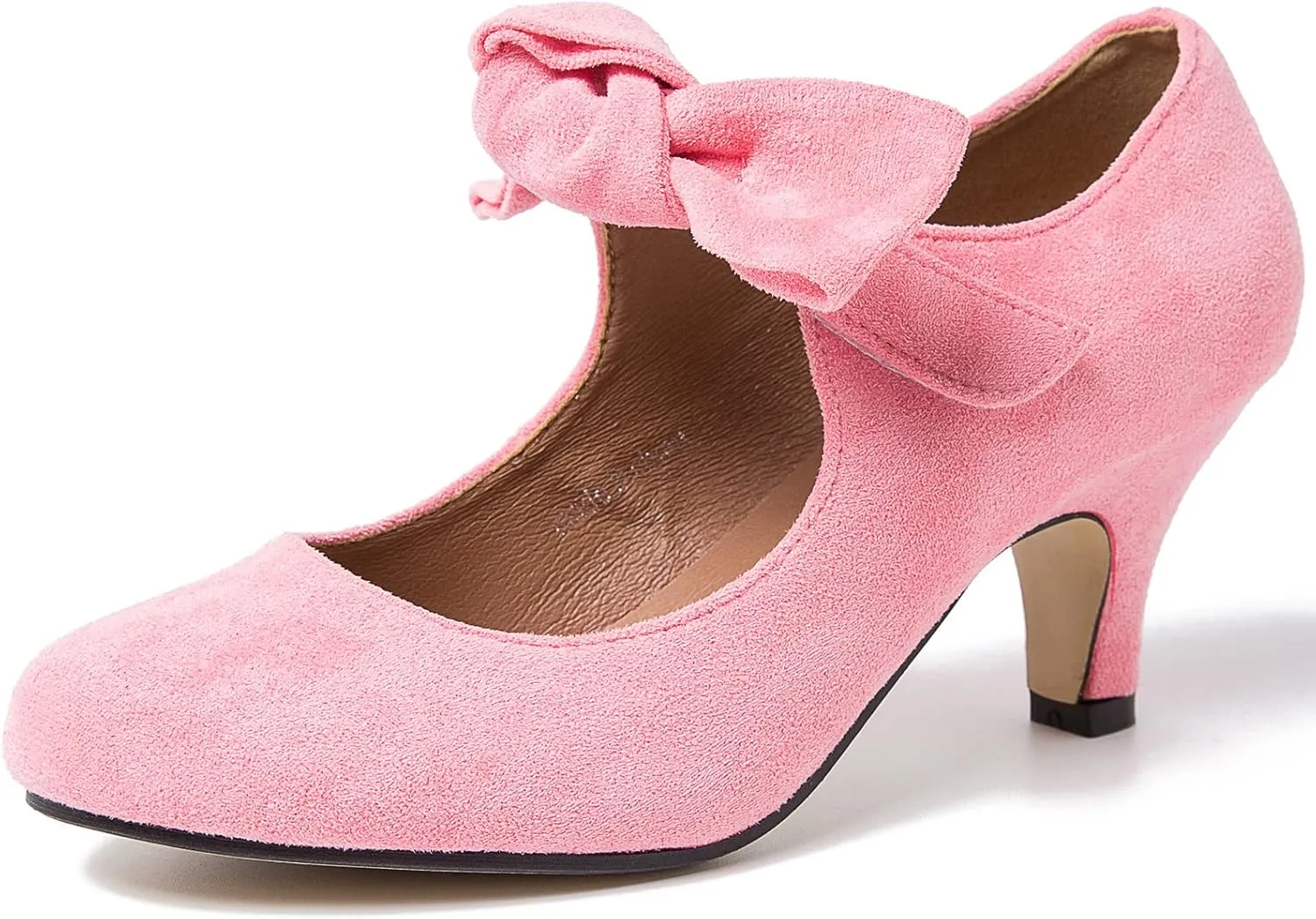 LIURUIJIA Women's Bow Heels Mary Jane Kitten Heel Pumps Round Toe Low Heels Ankle Strap Wedding Evening Party Dress Shoes