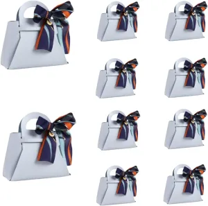 LONG XIN SERIES 10 Pcs Leather Gift Bags Mini Handbag Shape Gift Box Gift Wrap Bags with Bow Candy Box Favor Bags for Wedding Bridal Shower Birthday Party Decorations (Blue)