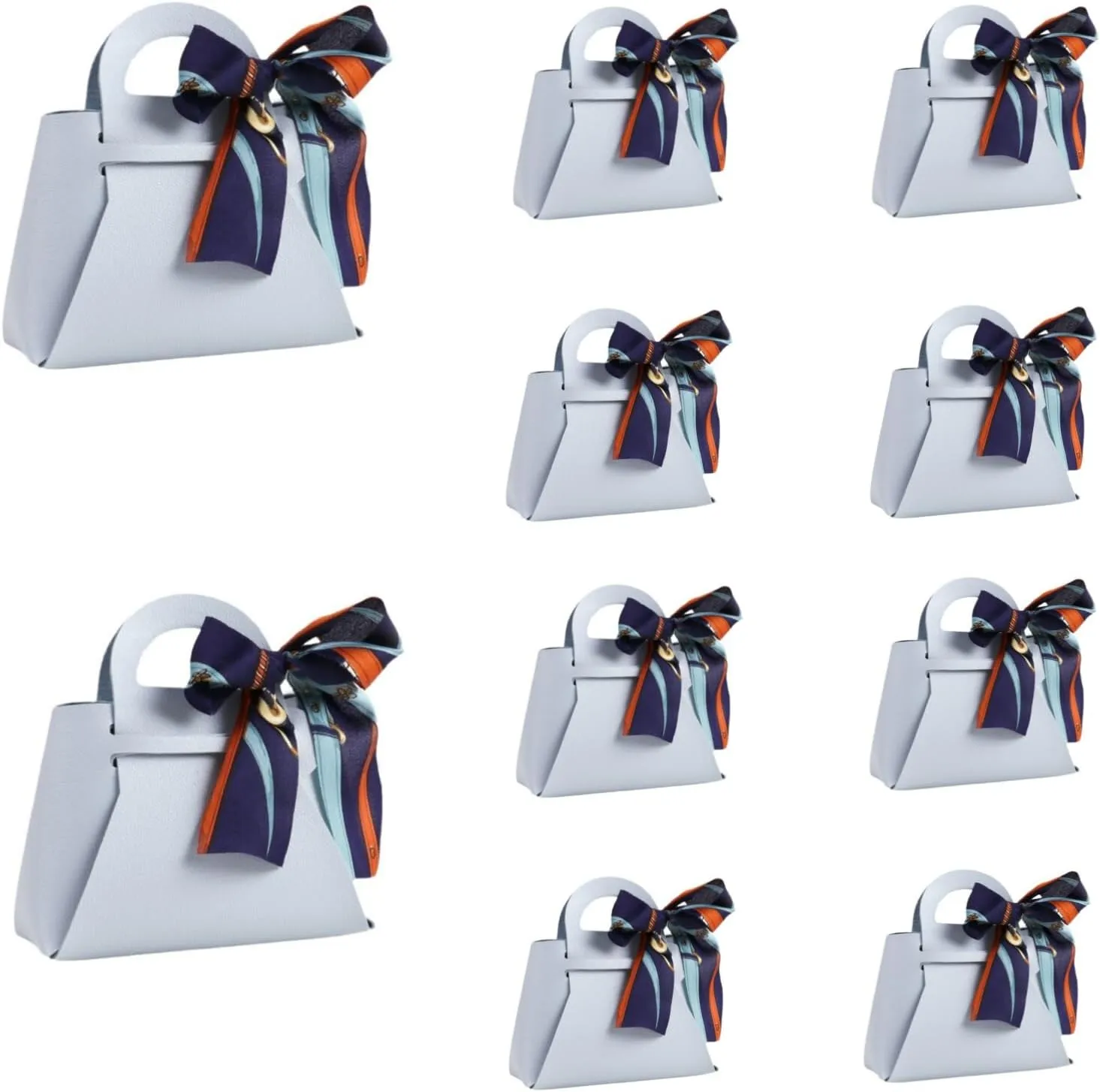 LONG XIN SERIES 10 Pcs Leather Gift Bags Mini Handbag Shape Gift Box Gift Wrap Bags with Bow Candy Box Favor Bags for Wedding Bridal Shower Birthday Party Decorations (Blue)