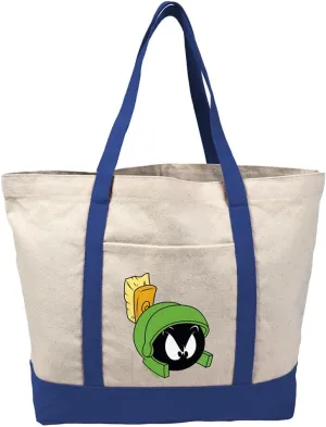 Looney Tunes Marvin the Martian Canvas Tote Bag With External Pocket, Reusable Shoulder Bag for Shopping, Beach, Royal