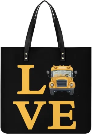 Love School Bus Top Handle Satchel Handbags PU Leather Tote Bags Shoulder Bags for Women