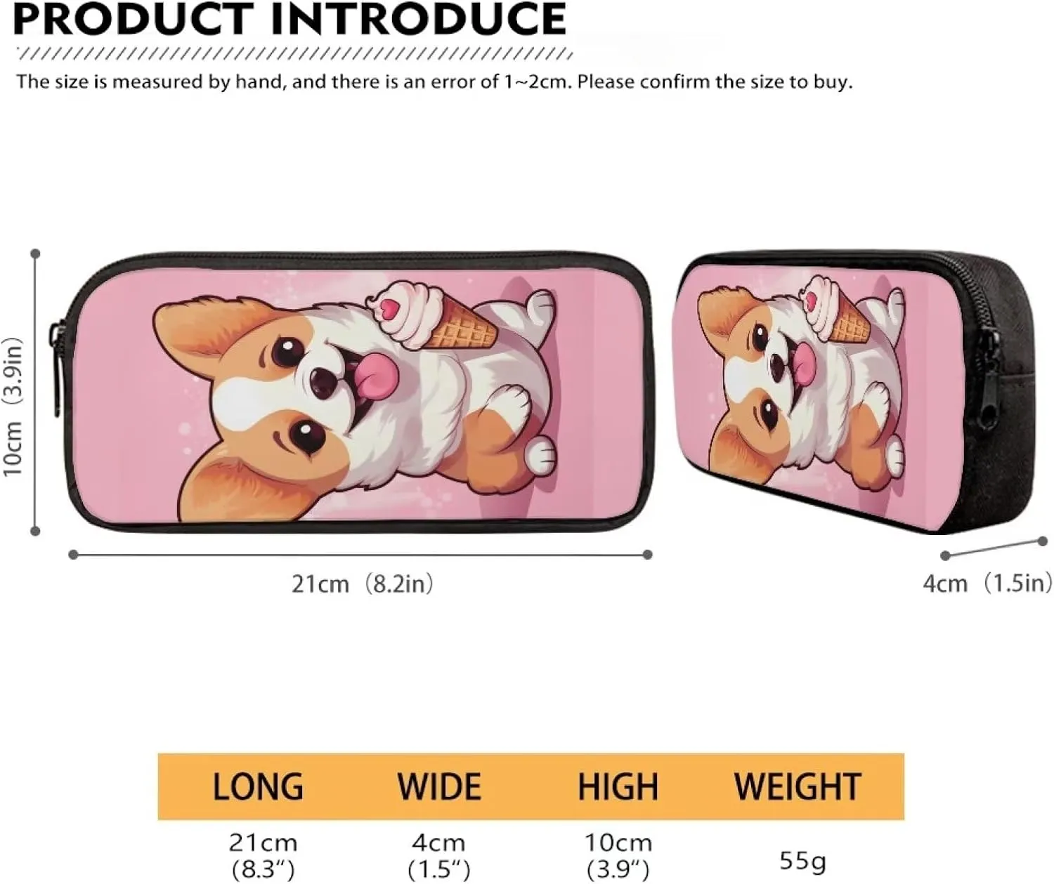Lovely Corgi Ice Cream Print Backpack Boys 10-12 Multi-Functional Portable Girls Bookbag with Lunch Box Thick Portable Tote Bag School and Mini Pencil Case for Back to School Gifts