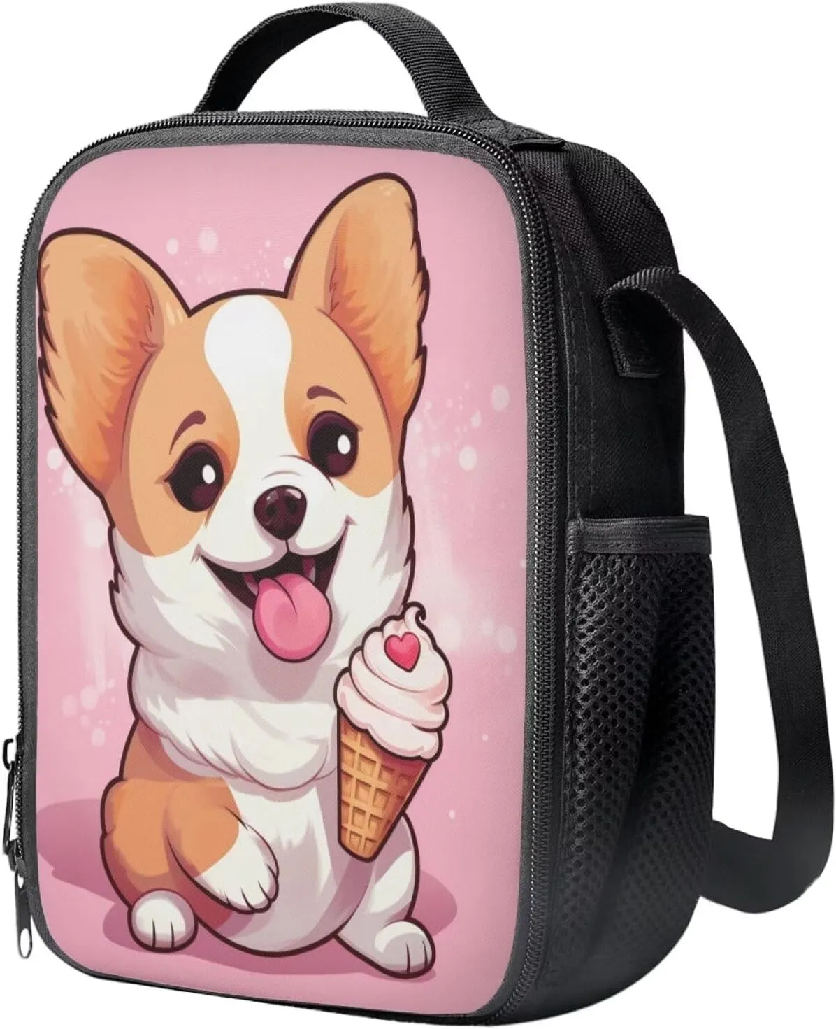 Lovely Corgi Ice Cream Print Backpack Boys 10-12 Multi-Functional Portable Girls Bookbag with Lunch Box Thick Portable Tote Bag School and Mini Pencil Case for Back to School Gifts