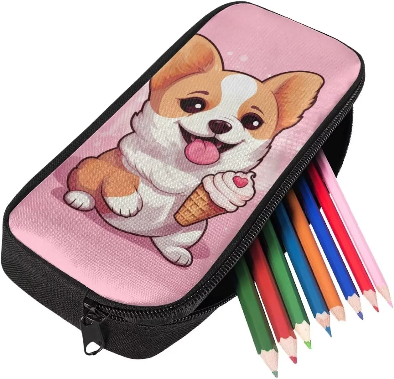 Lovely Corgi Ice Cream Print Backpack Boys 10-12 Multi-Functional Portable Girls Bookbag with Lunch Box Thick Portable Tote Bag School and Mini Pencil Case for Back to School Gifts