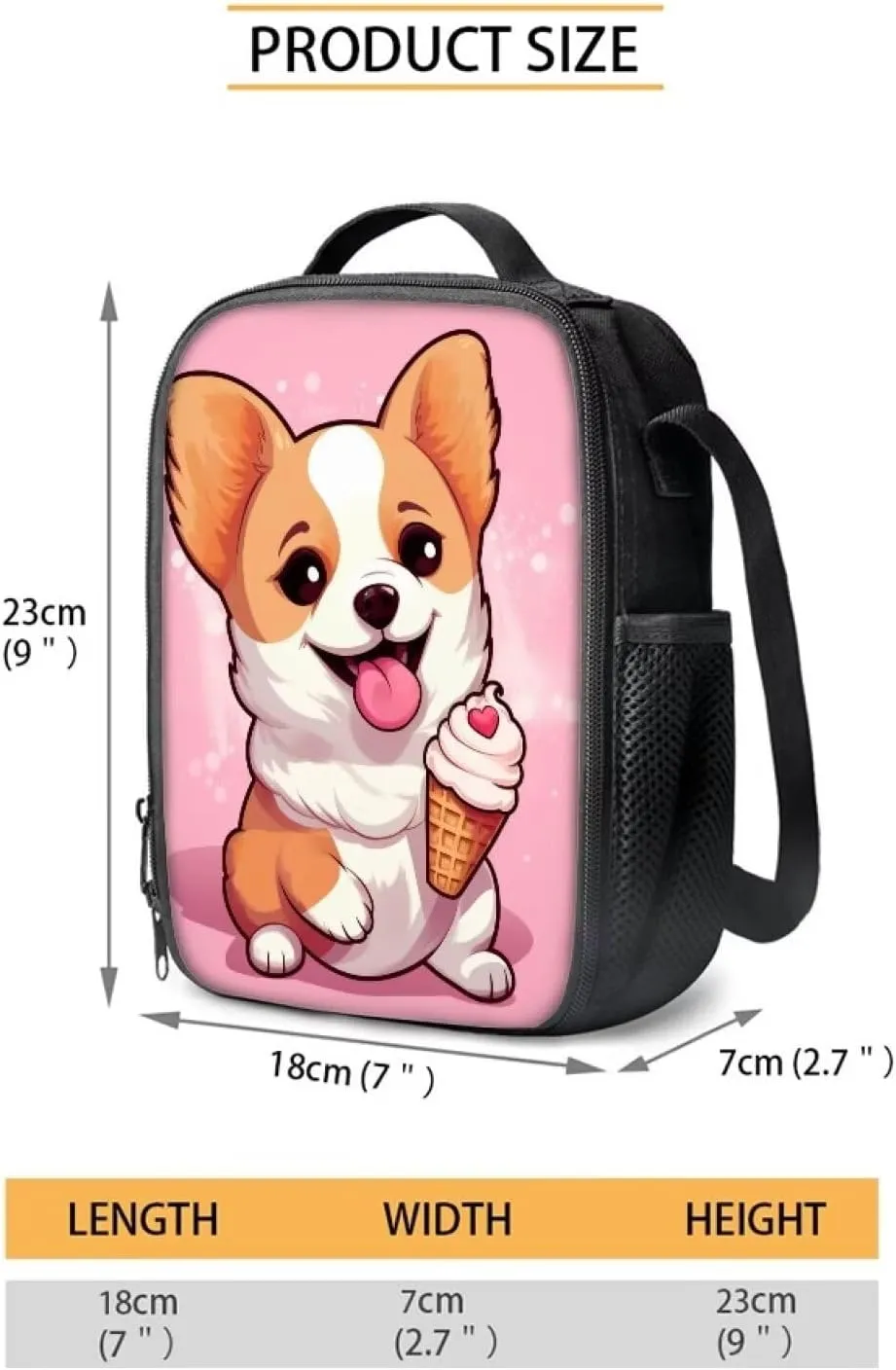 Lovely Corgi Ice Cream Print Backpack Boys 10-12 Multi-Functional Portable Girls Bookbag with Lunch Box Thick Portable Tote Bag School and Mini Pencil Case for Back to School Gifts